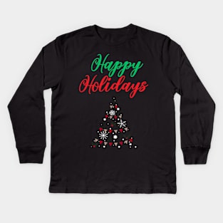 Happy Holidays, Xmas, Christmas Tree Design Kids Long Sleeve T-Shirt